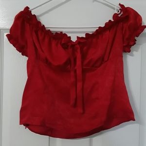 NWOT Small Satin Red Bardot Top